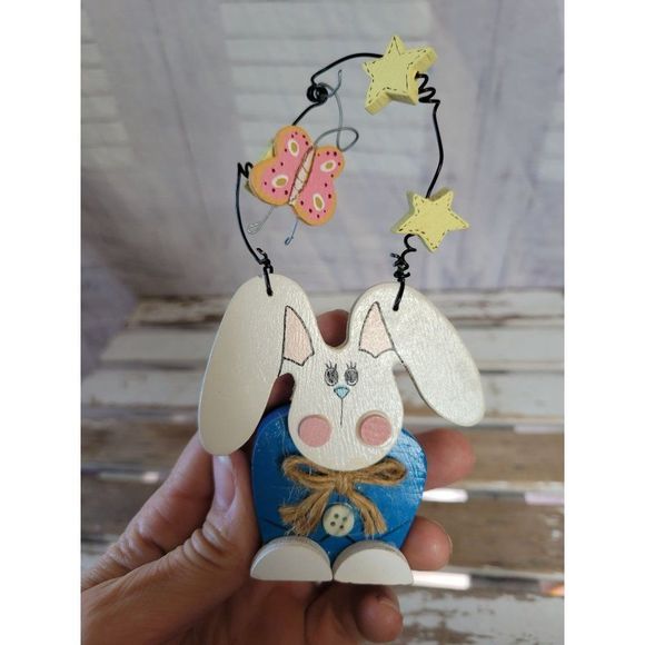Hanging mini rabbit Easter Bunny spring wooden home decor - Picture 5 of 6